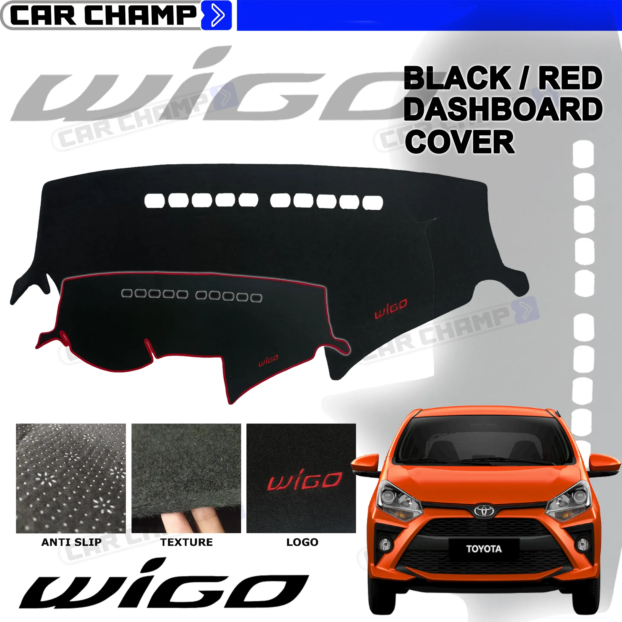 Dashboard Cover for Toyota Wigo 2014-2022  Dash board Cover High Quality Dash Mat [ RED / BLACK LINING ] 2015 2016 2017 2018 2019 2020 2021 2022 ( Car Accessories )