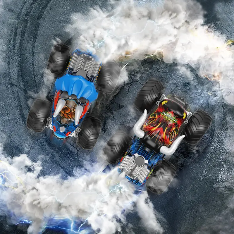 Remote Control Monster Truck, 1 Set 360 Degree Stunt Function Off Road Triangle Dragon Monster Truck Toy with Light & Music & Spray, RC Car Toy for Teenagers 2