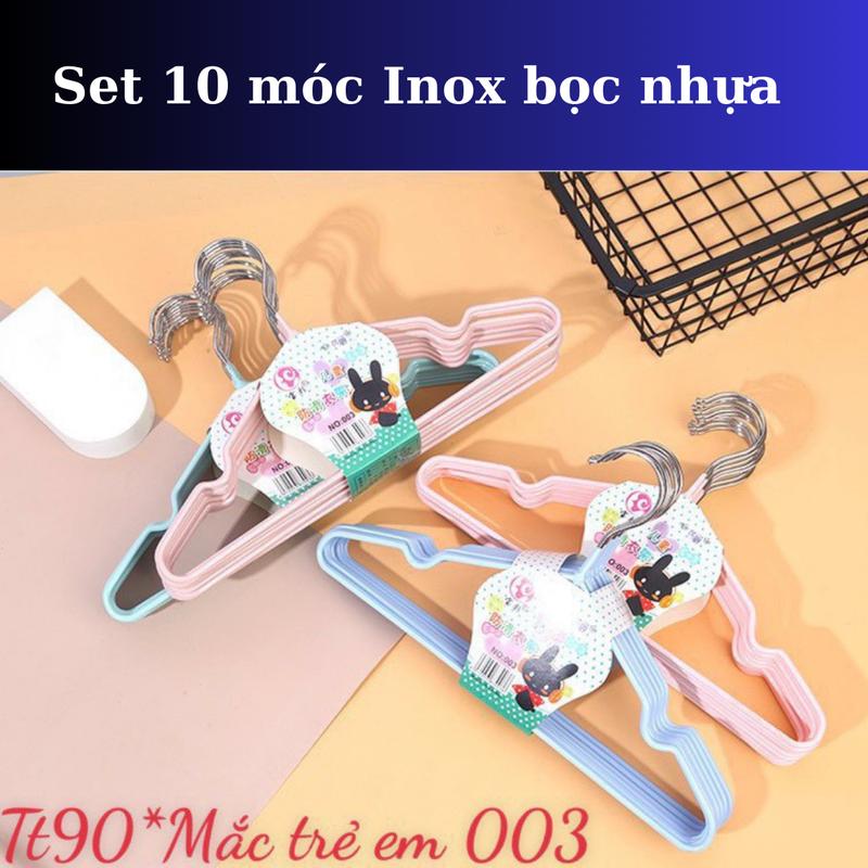 Set 10 Móc treo quần áo trẻ em chất liệu inox bọc nhựa