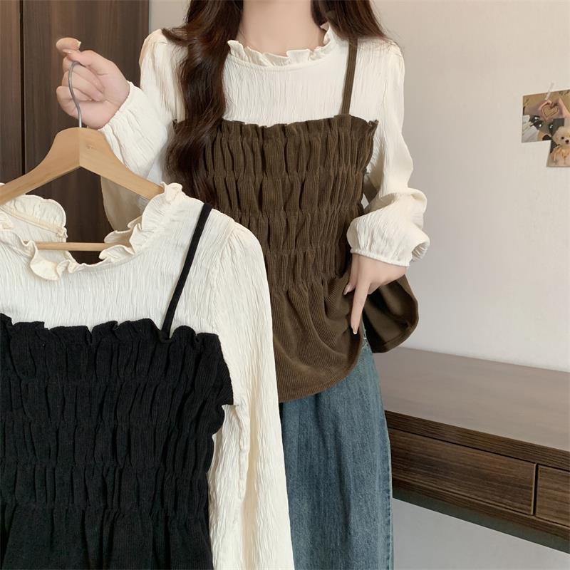 Product Introduction of Áo Sơ Mi Giả Hai Mảnh, Cao Cấp, Phong Cách Pháp, Dành Cho Phụ Nữ, Mùa Xuân Và Mùa Thu, Cô Gái Đầy Đặn, Giấu Eo, Hàng Châu Âu, Áo Sơ Mi ngắn Cho Bé, Áo, Ngoại Cỡ 3