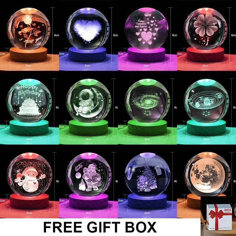 3D Crystal Ball Mặt trăng và cá voi vũ trụ ánh sáng ban đêm Glowing Trang trí nội thất Four Leaf Grass Giáng sinh Quà tặng Tình yêu Quà sinh nhật đèn Light 4