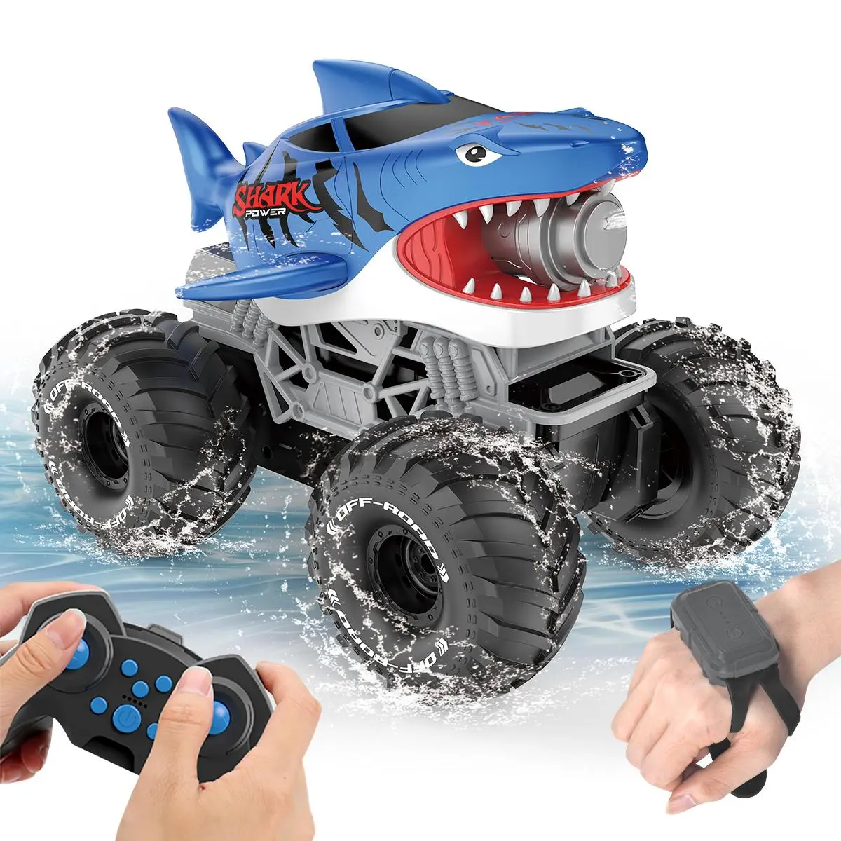 Shark Design Remote Control Car, 4WD Waterproof Shark Monster Truck Toy, Birthday Gift for Boys & Girls