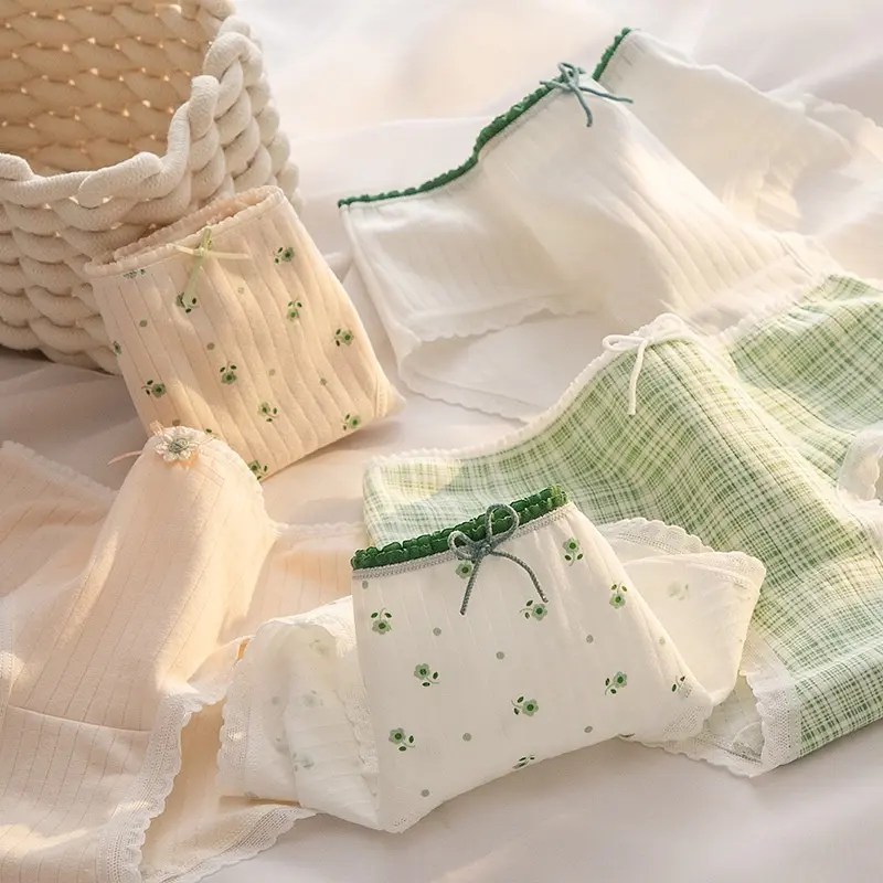 Combo 5 Quần lót nữ cotton dễ thương, Set 5  Quần lót viền ren đáy may mềm mịn họa tiết hoa nhí SAVILL L311 Women Voi 2