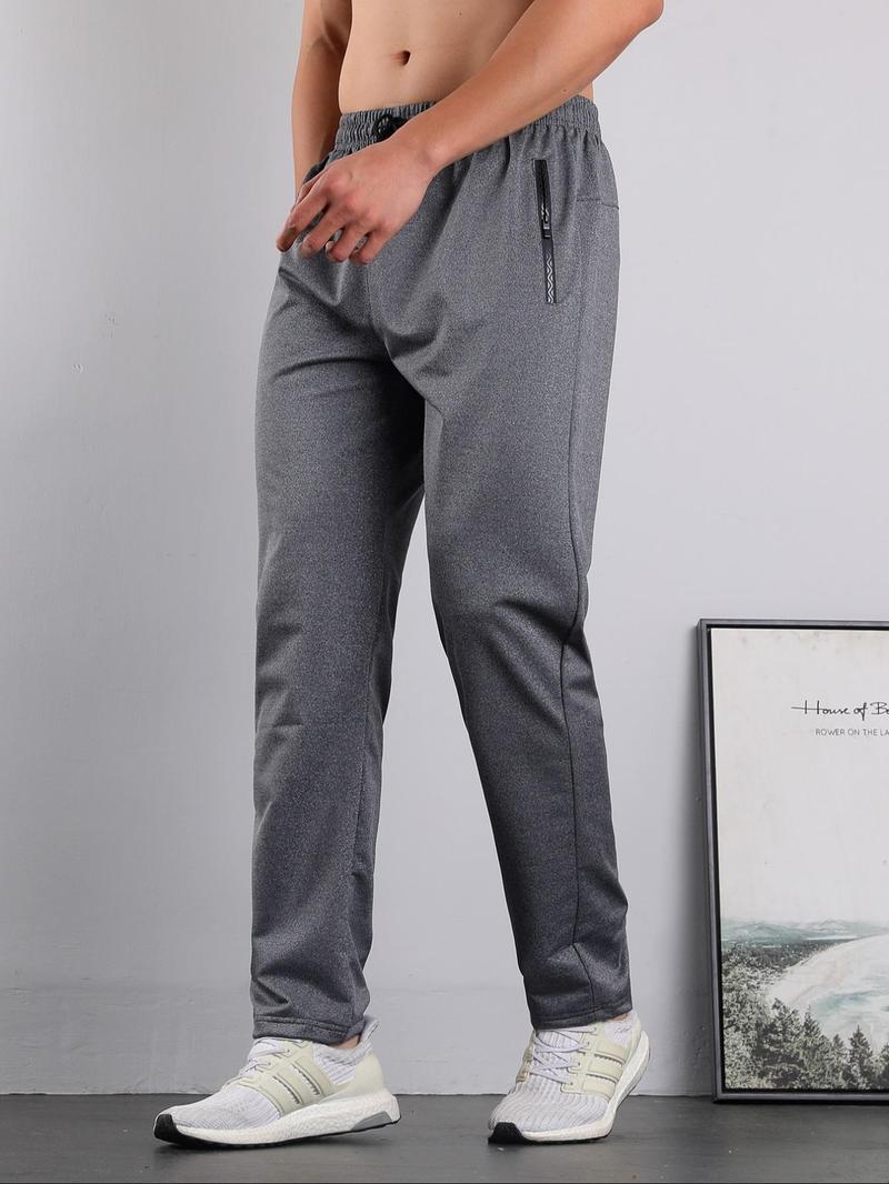Product Introduction of Men's Solid Drawstring Waist Pants, Casual Comfy Regular Fit Pocket Zipper Trousers for Spring & Fall, Men's Bottoms for Daily Wear 7