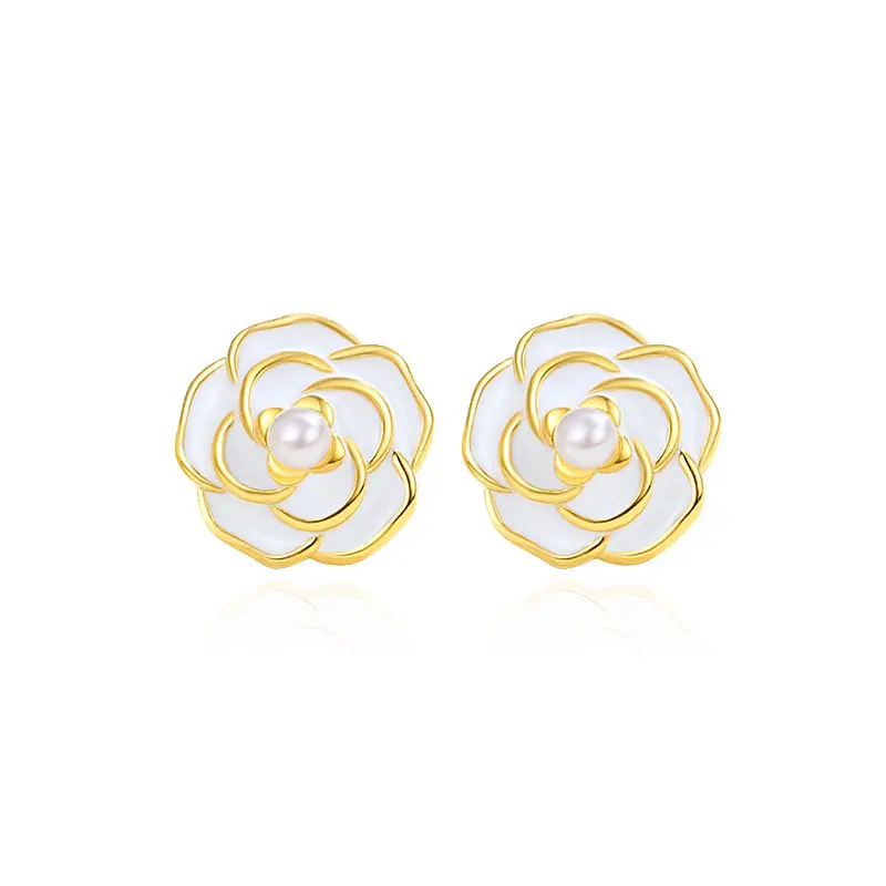 S925 Silver Camellia Stud Earrings, Women's Fresh Floral Earrings