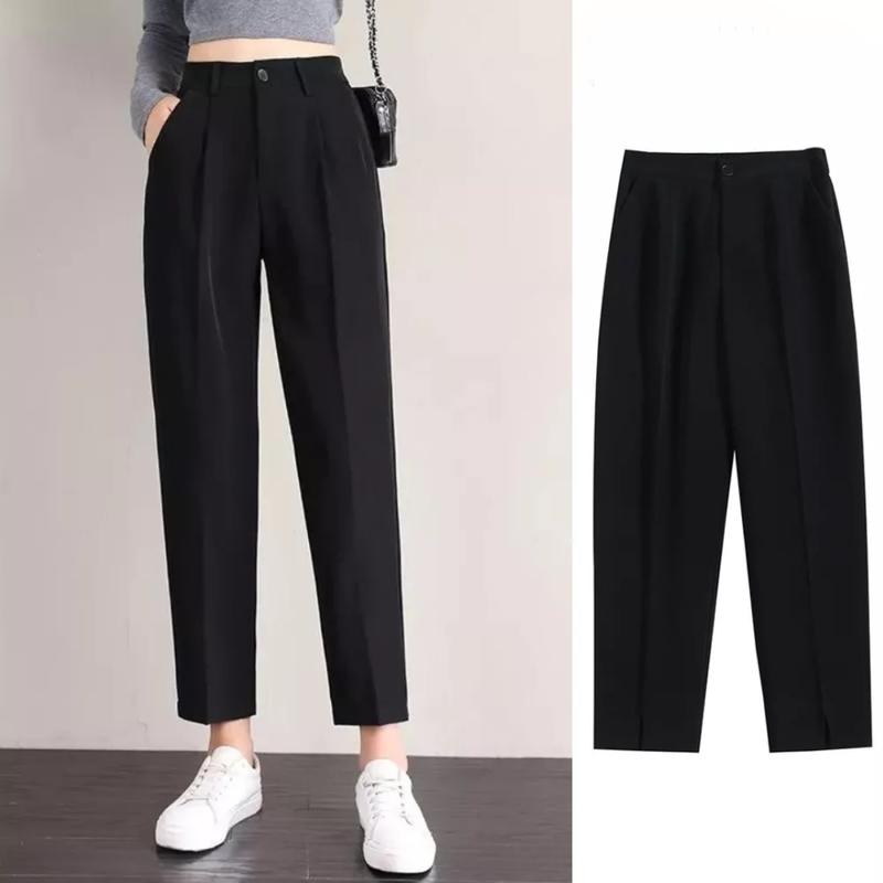 Quần vải nữ công sở dáng baggy ống đứng vừa kiểu mới- Quần tây nữ lưng cao đi học tuyết mưa màu đen trơn mềm Pants Denim Ong Women