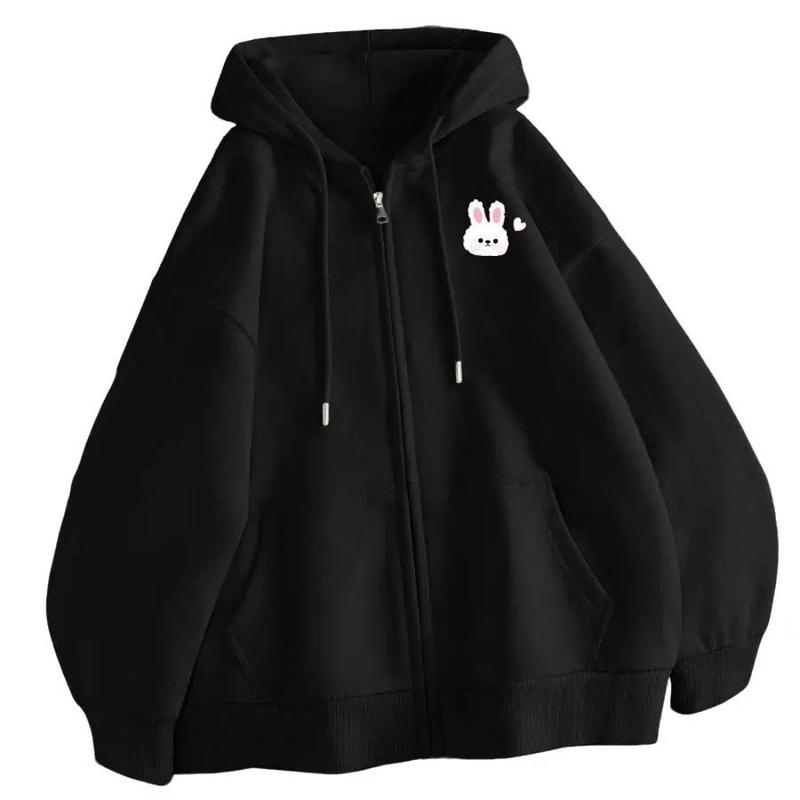 Áo Hoodie Khóa Có Túi Trong Dành Cho Bé, in Hình Thỏ Trái Tim Trắng Đơn Giản Đáng Yêu, Chất Vải Nỉ Cotton TQ Mềm Mịn Ấm Áp
