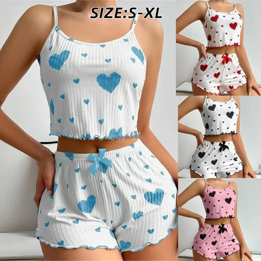 4colors Summer Pajama Sets for Women Sleepwear Girls Sleeveless Sexy Lingerie Two Piece Set