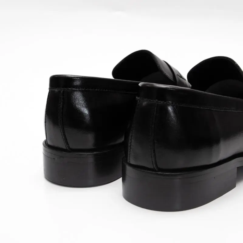 Giày lười nam công sở da bò Fttleather họa tiết đan chéo đế phíp gỗ màu đen mẫu 633 Hoa Shoes 4