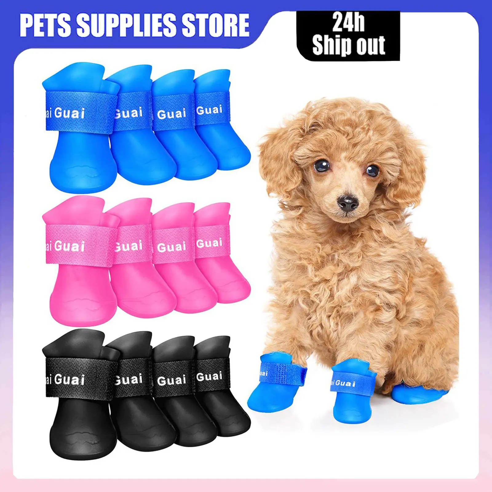 4Pcs Pet Shoes dog shoes puppy shoes Waterproof Shoes Anti Slip Dog Boots for small dogs shih tzu