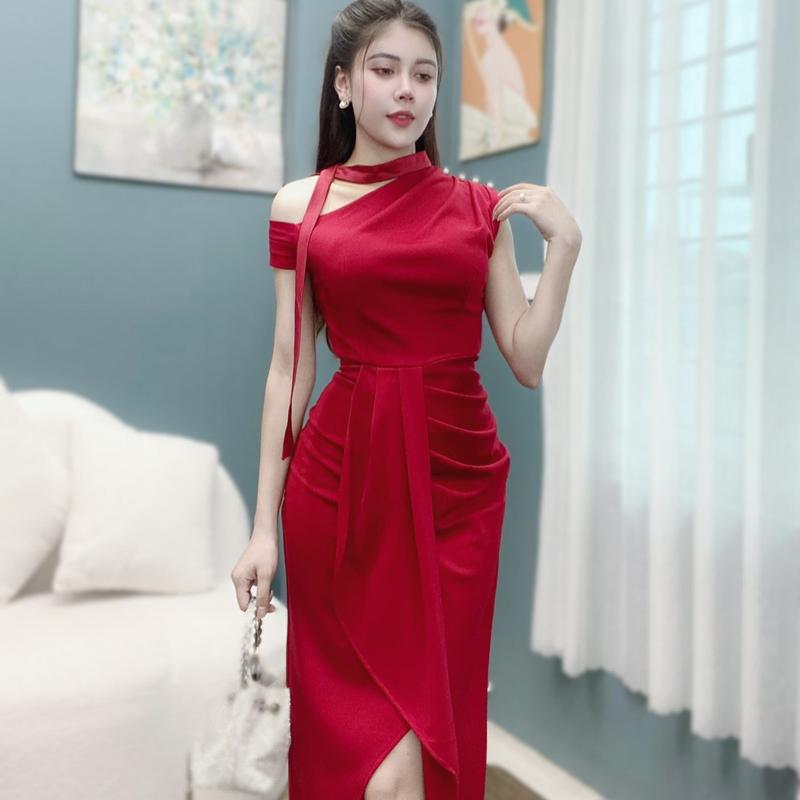 Váy Thiết Kế VQLADY D-A2 Nữ  Đầm thiết kế dáng ôm phối vạt lua phù hợp đi chơi và đi dự tiệc Dress Màu Trắng , Đen , Đỏ Voi Voi 2