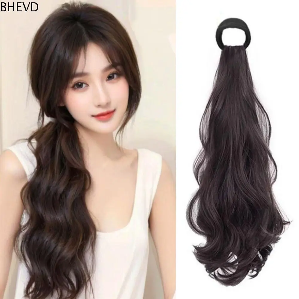 BHEVD Elegant Low Tie Synthetic Wig Ponytail Natural Hair Extension Long Wavy Curly Ponytail Elastic Band Strap Pony Tail Hairpiece Party