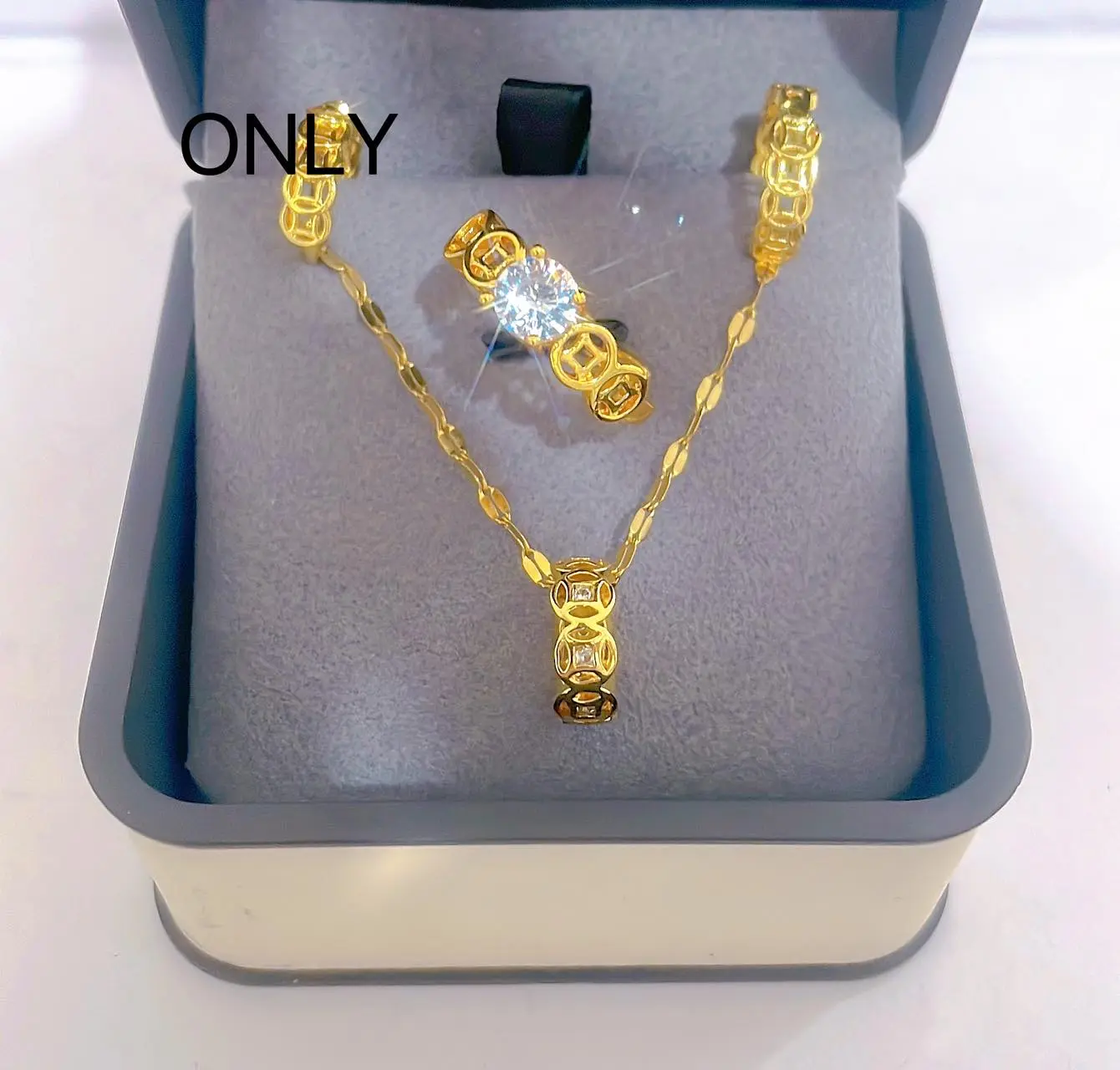 new set of lucky charm 3 in1 with adjustable ring , stainless steel
