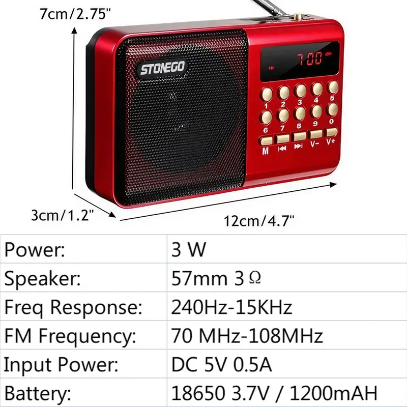 Portable Mini Radio, Rechargeable Digital FM USB TF MP3 Player, Handheld Speaker Equipment Suitable for Home, Office, Outdoor 1