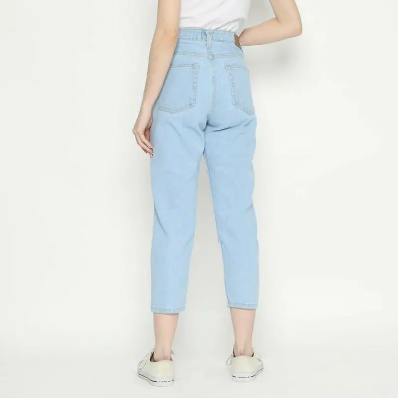 Celana jeans panjang cewe highwaits boyfriend korea - jeans korea boyfriend highwaist wanita Cewe termurah Tebal Dark 6