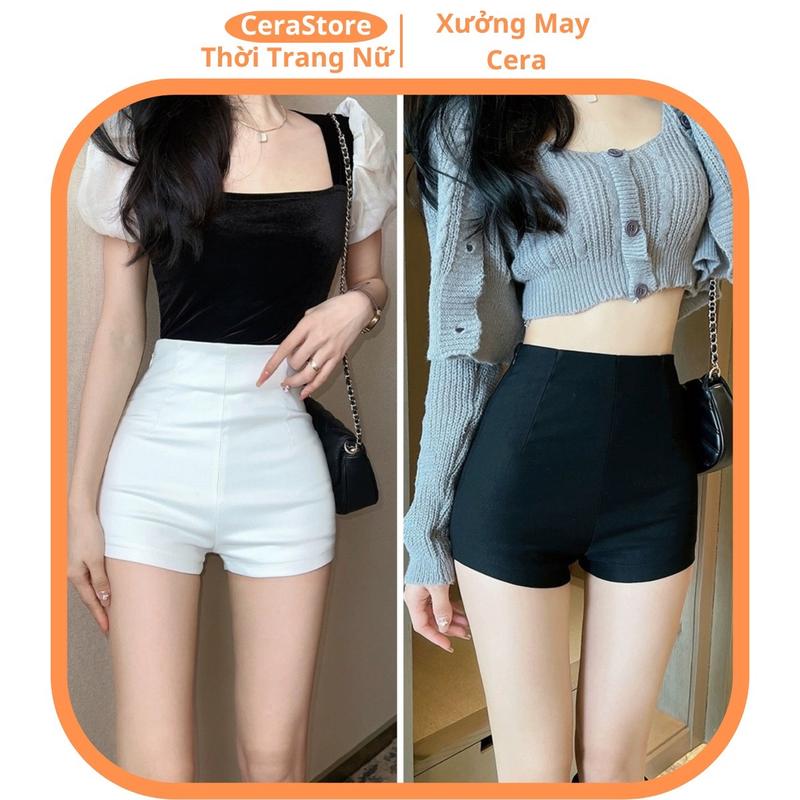  {COMBO ĐEN TRẮNG} QUẦN SOOC UMI KHOÁ SAU CẠP CAO CO DÃN Nữ Women 