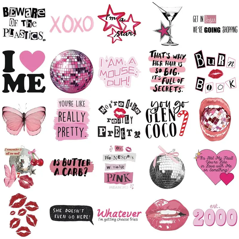 Pink Themed Sticker, 50pcs/set Cute Cartoon Sticker, DIY Decorative Sticker for Phone Case, Computer, Guitar, Bag, Water Cup, Scrapbook, Screen Protector 7