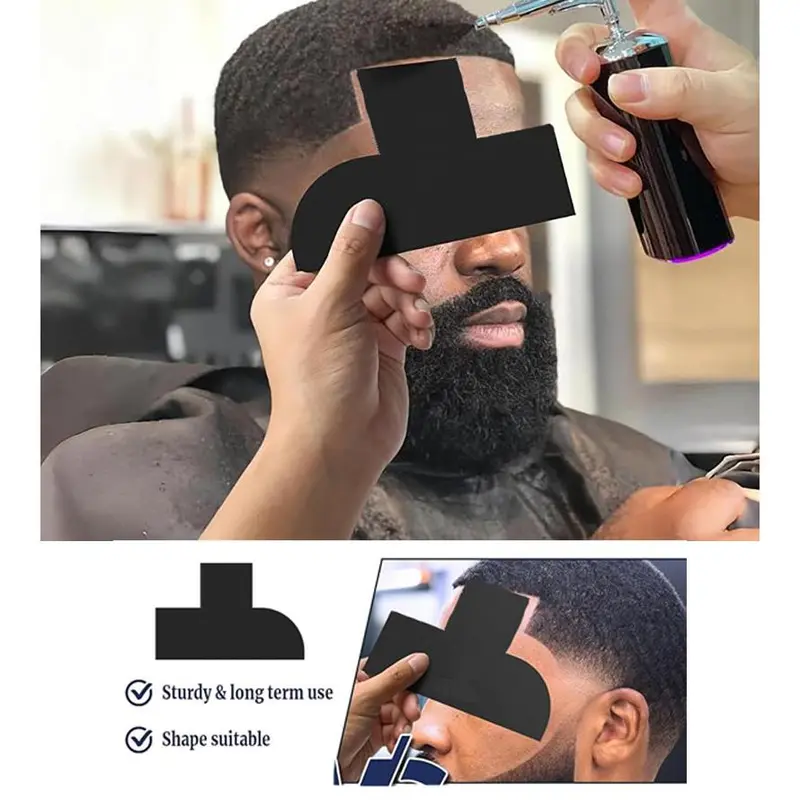 Hair Styling Templates, 4 Counts/set Hairline Design Card, Reusable Beard Shaping Tool, Heatless Styling Tools for Barber Shop Salon, Black 4