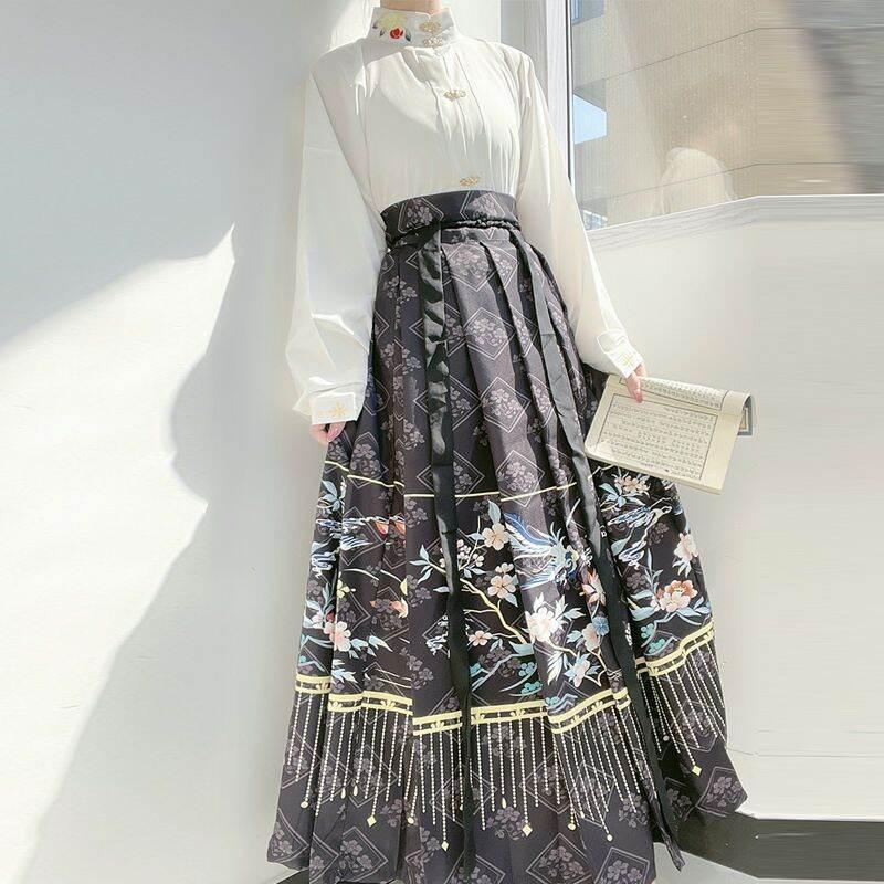 Chinese retro traditional clothing, Hanfu horse skirt, women's black long skirt Hanfu 1