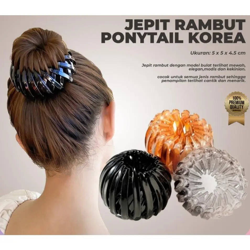 Jepit Ikat Rambut Ponytail Cepol Korea / Sanggul Rambut Wanita / Jepit Rambut Multi Fungsi / Cepol Corak Bahan Plastik Gaya Retro Korea Import / Bahan Akrilik / Transparan / Beludru S617