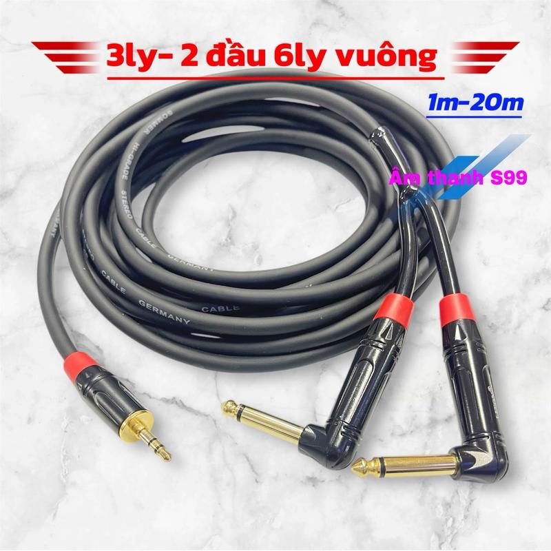 Dây 3ly - 2 đầu 6ly vuông cao cấp. Dây lõi đồng chống nhiễu, jack chân đồng tín hiệu chuẩn. Dài 1m- 25m dùng lấy tín hiệu từ điện thoại, laptop, máy tính boxtivi ,... qua mixer, vang số, soudcard, mixer F4, thiết bị âm thanh, phụ kiện, dàn karaoke
