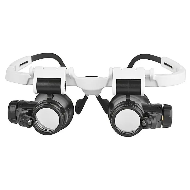 Head Mounted Magnifying Glass, 2 LED Head-Mounted Illuminating Microscope, Headworn Magnifying Glass for Clock & Watch Maintenance, Jewelry Identification