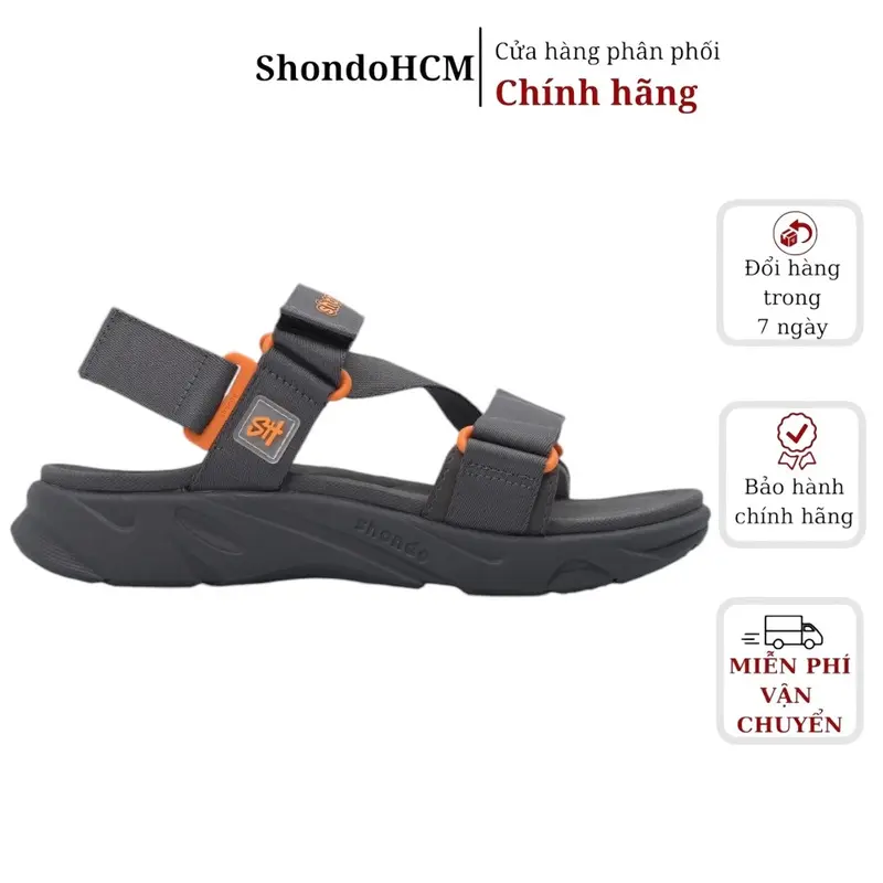 Giày SHONDO Nam Nữ Sandal  Đi Học Đi Chơi F8 Ver.2 Thời Trang Êm Ái Màu Xám Đậm F8M2222 đế bằng cao 4cm 0