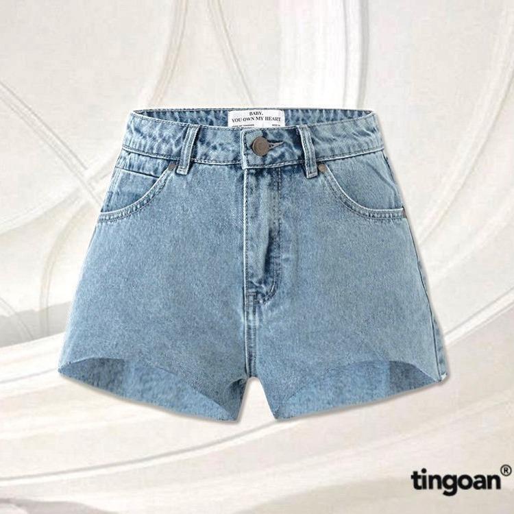 Quần short bò cắt gấu lượn viền xanh tingoan XOXO JEANS SHORTS/BLU