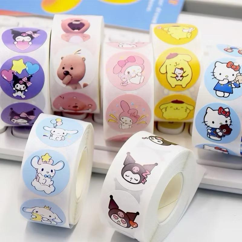 Cuộn 500 sticker Kuromi khen thưởng hình dán hoạt hình tem dán stickers thank you gói hàng cute BN8 mico battery nhãn vở giphy flakes