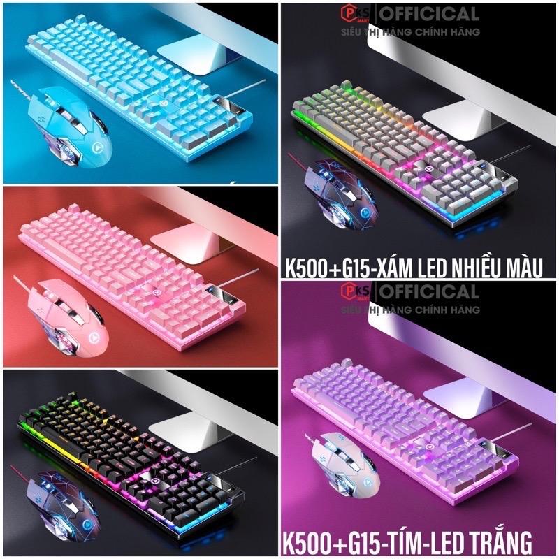 COMBO Bàn Phím Chuột Gaming Có Dây Giả Cơ YINOIAO K500 Và G15 LED Xuyên Chữ Cao Cấp Mix Màu Trắng Xanh Đen Nhám Hồng Tím - PKSMART Có Bán Lẻ Chuột Phím Và Cả Combo
