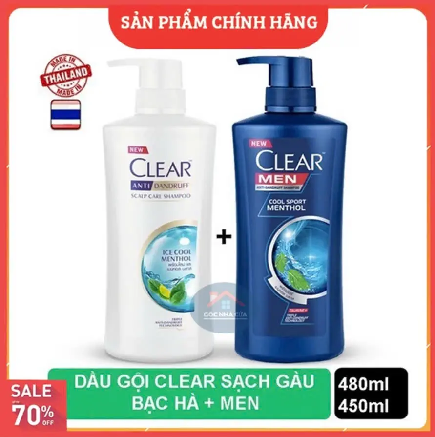 [FREE SHIP] Combo 2 chai dầu gội đầu gồm clearr Bạc Hà 480ml và Clear Men 450ml