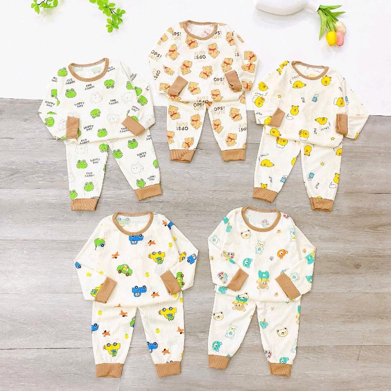 Set 4 Bộ Quần Áo Thun Gân Tăm Lạnh Dài Tay Mềm Mát Nhiều Họa Tiết Dễ Thương Cho Bé Đồ Ngủ Voi
