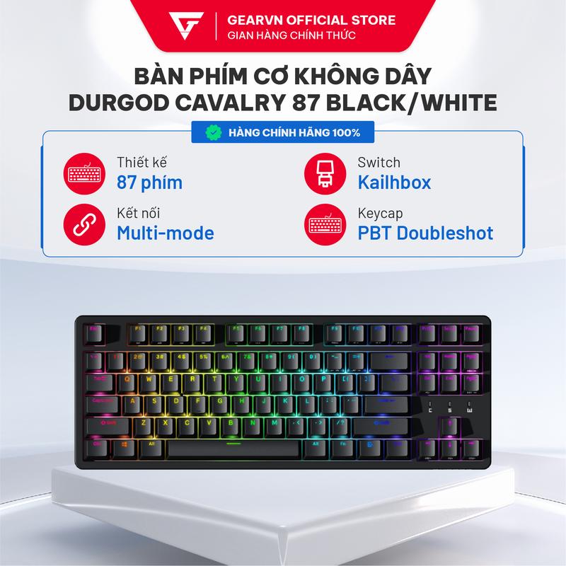 Bàn Phím Cơ Không Dây Durgod Cavalry 87 Black White Kailh Turbo Silent Red/Brown/Red Switch
