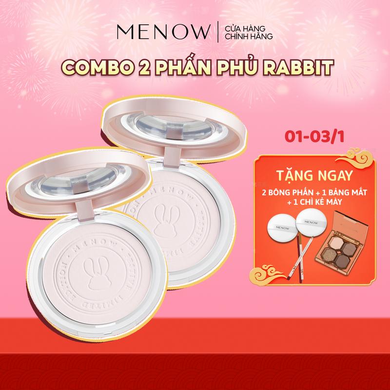 [Mua 2 Tặng 4] COMBO 2 PHẤN PHỦ nén kiềm dầu, chống nước, che phủ hoàn hảo MENOW Rabit Compact Powder 8.5gr x 2 [TẶNG BẢNG MẮT+2 BÔNG PHẤN+CHÌ KẺ MÀY]