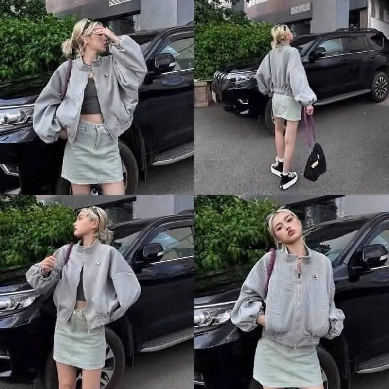 Áo Khoác Nỉ Xốp Hàn Form Boxy Màu Basic Dễ Mix Đồ Màu Đen Xám Be Top Women