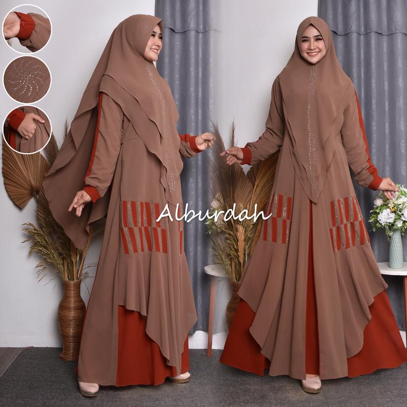 Malmira - Gamis Syari Wanita Muslim Bahan Ceruty Babydoll Set Khimar Dua Layer terbaru Manset Panjang Dress Mewah Ceruti 4