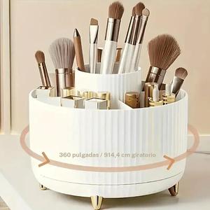 Caja de almacenamiento para brochas de maquillaje, 1 unidad, porta brochas de maquillaje giratorio 360°, organizador de escritorio multifuncional para brochas, lápices labiales, cuidado de la piel
