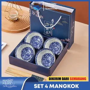 Paket 4 Mangkuk Keramik SNI - Set Mangkok Hampers 4 Pcs - Hampers Mangkuk Aesthetic - Parcel Keramik Set -  Gift Set Hampers - Mangkok Set Japanese Style Kado Souvenir Nikah