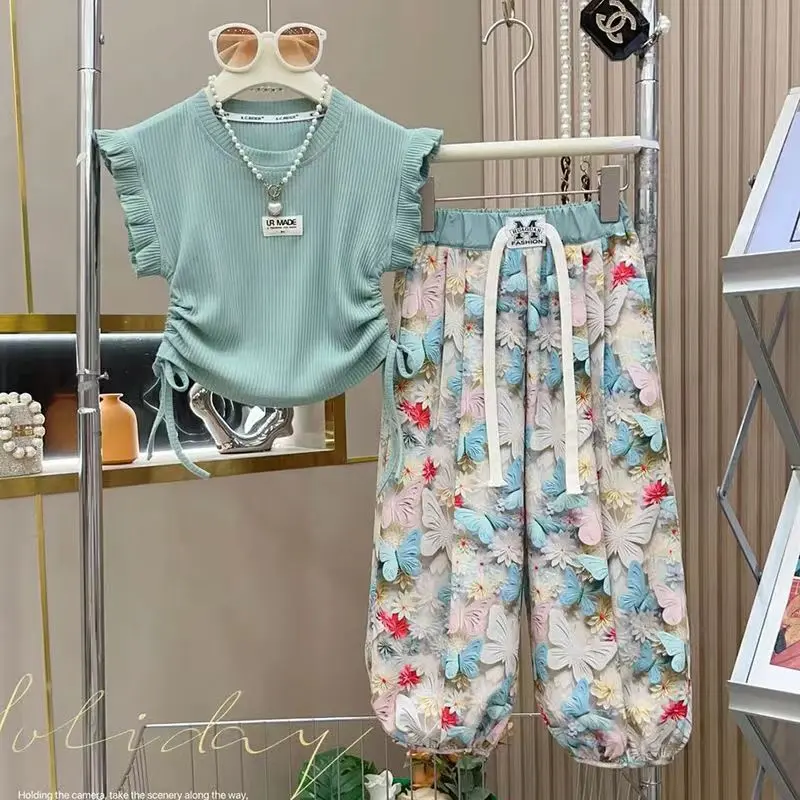 Girls Summer Clothes, Fashion, Middle and Big Kids Fashion T-shirts, Anti-mosquito Rain Pants, New Collection for 2024