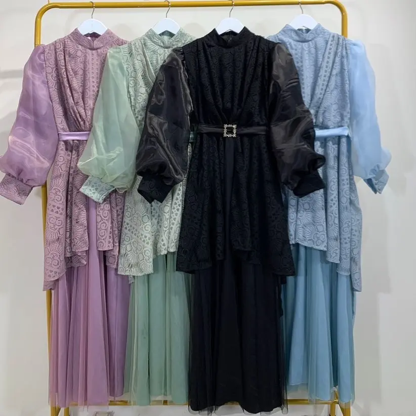 Orenji Davita Dress bahan Brukat balon muslim