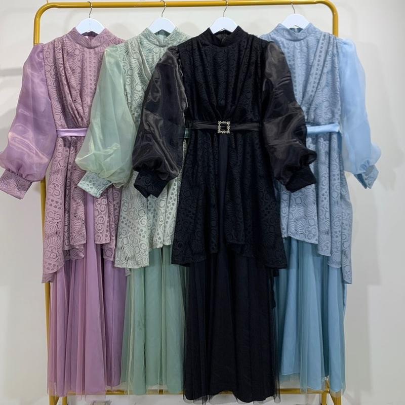Orenji Davita Dress bahan Brukat balon muslim 0