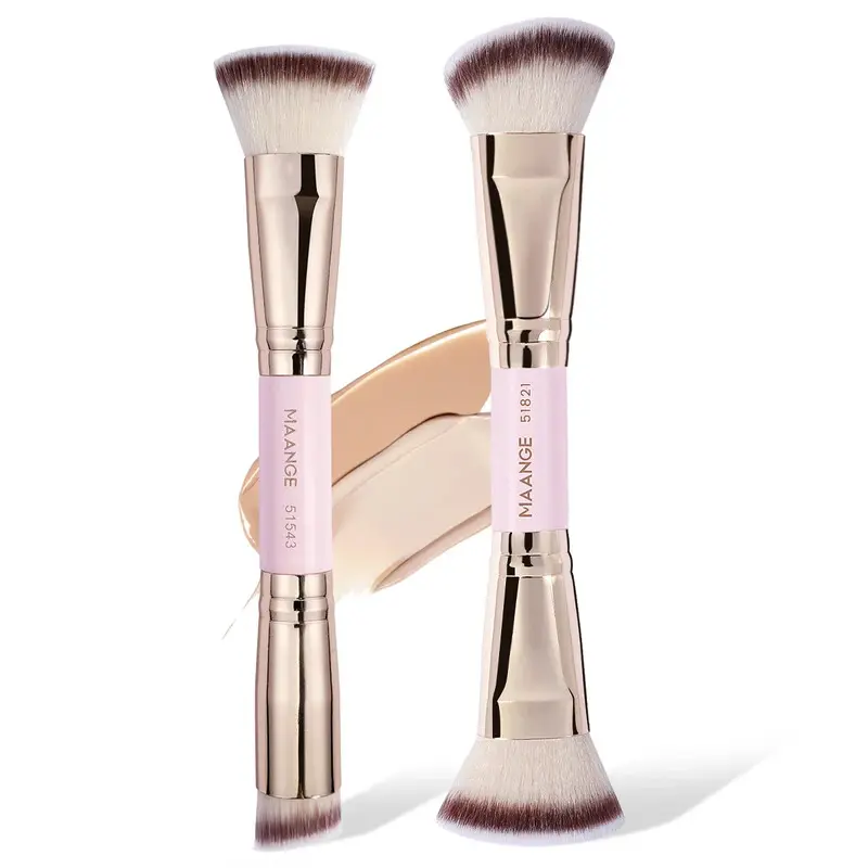 MAANGE 2PCS Foundation Brush Set for Liquid Cream Powder Contour Buffing Blending Concealer Face Brush Cosmetic Makeup Tools
