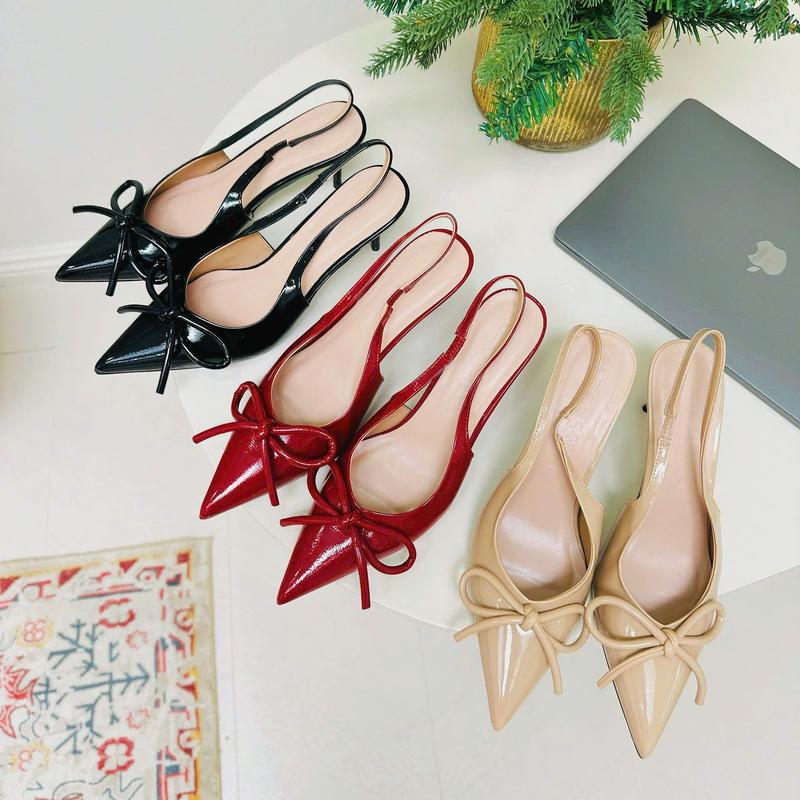 LT32- Giày mint mũi nhọn da bóng nơ ria mèo cao 7cm Alex Sara