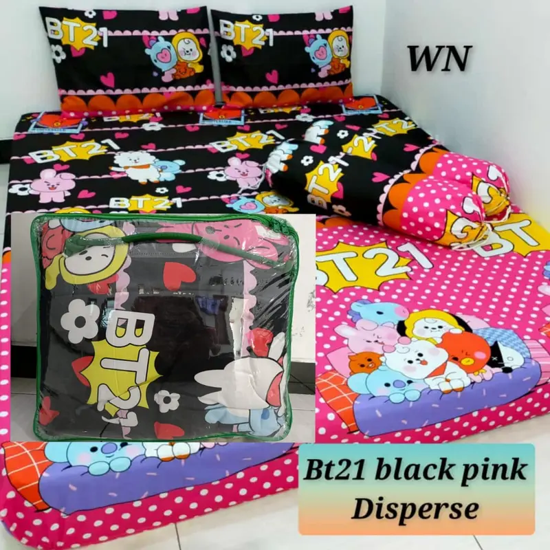SPREI MOTIF BLACK PALM BERKWALITAS ADEM Bantal Guling Karet Sarung Kain 1