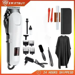 Paket Lengkap Barbershop Mesin Cukur Rambut Keemei Km-809A BARBER PRO Hair Clipper Cordless LED Display Daya Baterai Lithium-ion 1000 mAh Alat Cukur Cas Elektrik dan Gunting Potong Pangkas Sasak Rambut Stainless Steel Jenggot Kumis