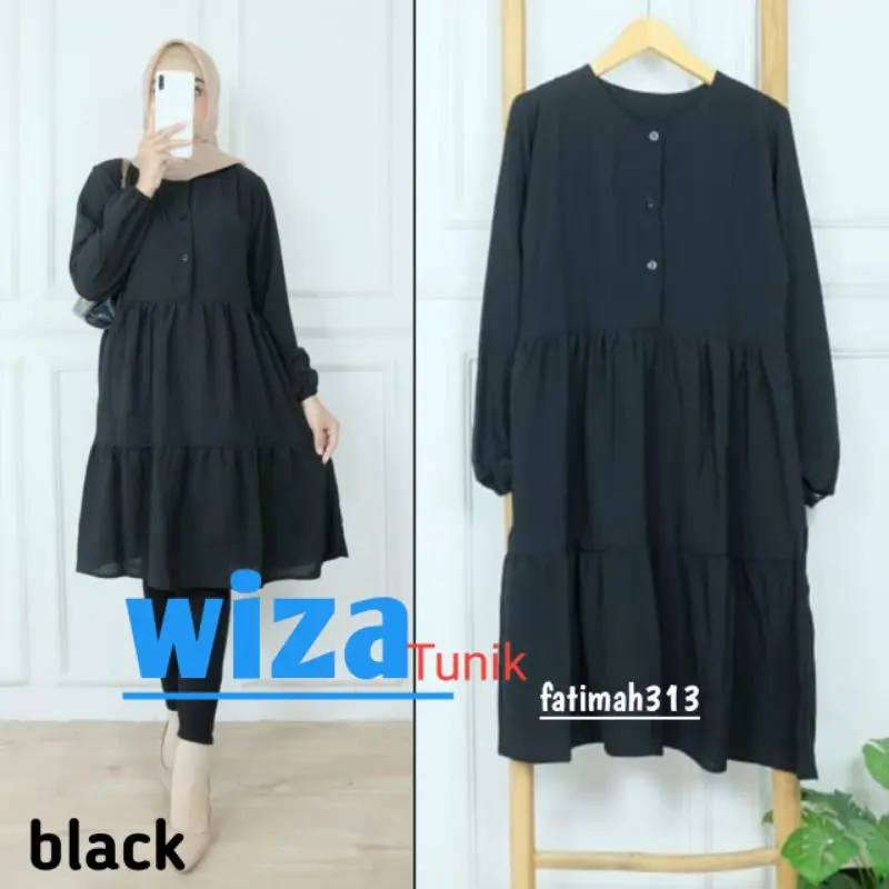 Wiza Tunik Polos Jumbo Bahan Rayon Size L-XXXL Ld 100-130 By Fatimah313 Kancing Muslim Panjang Wanita Rempel Atasan Twill 4