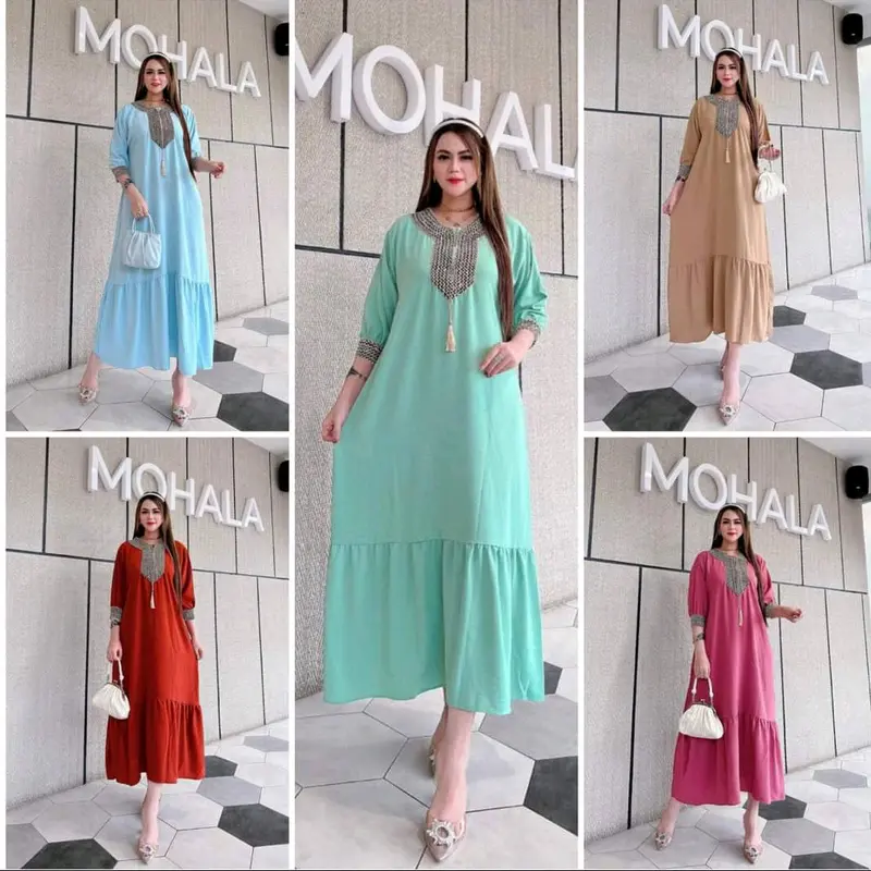 gamis abaya kaftan renda sultan bahan crinkle airflow Wanita Muslim  Nyaman Mewah 0