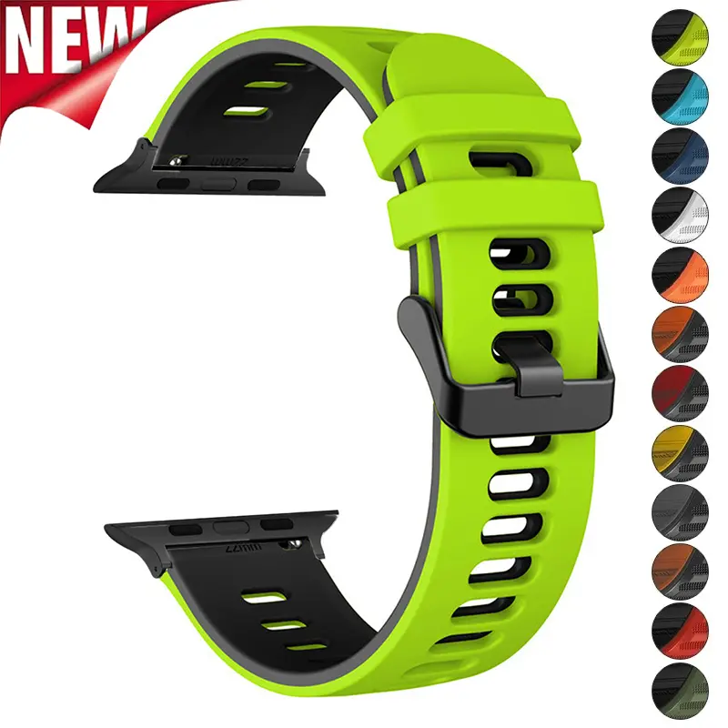 Tali Silikon, Untuk Jalur Jam Tangan Apple, Serasi dengan 46mm, 44mm, 40mm, 49mm, 45mm, 41mm, 38-42mm, Gelang Sukan, Siri IWatch Ultra 10, 9, 8, 7, 6, SE 5