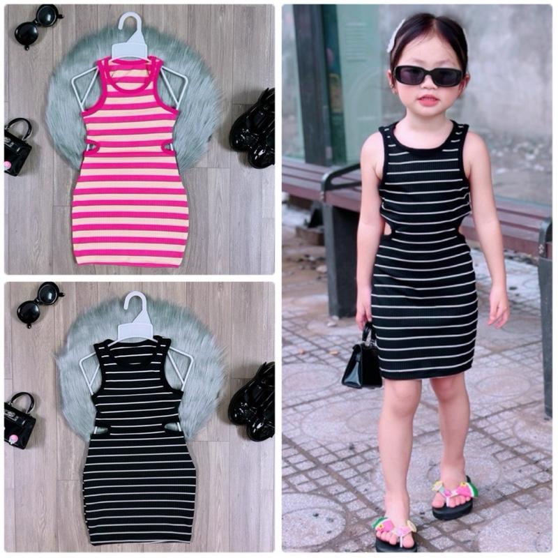 Đầm Body Sọc Màu Khoét Eo Hở Lưng Dễ Thương Cho Bé Gái