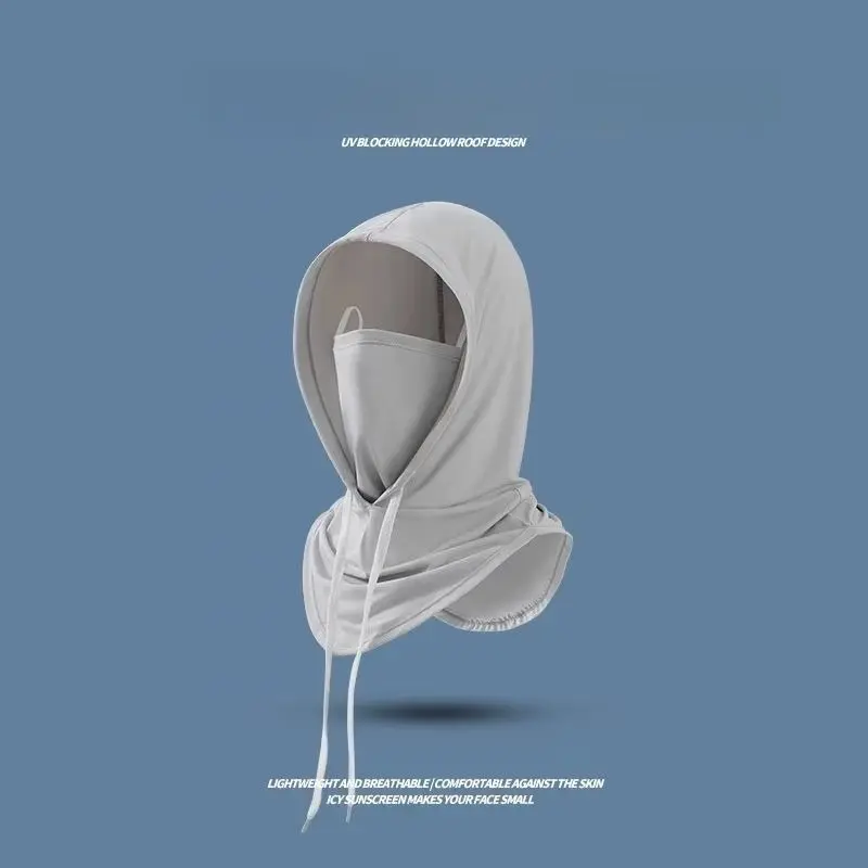 Sun Protection Mask Hat Integrated Neck Protection Full Face UV Protection Riding Hat Cover Ice Silk Scarf for Men